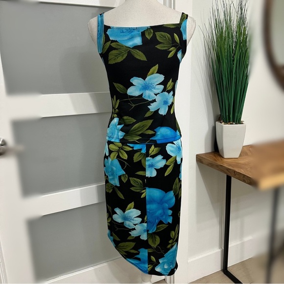 VTG XOXO Blue Black Floral 2 Piece Top & Skirt Small & Medium Retro Y2k GUC READ - Picture 9 of 9